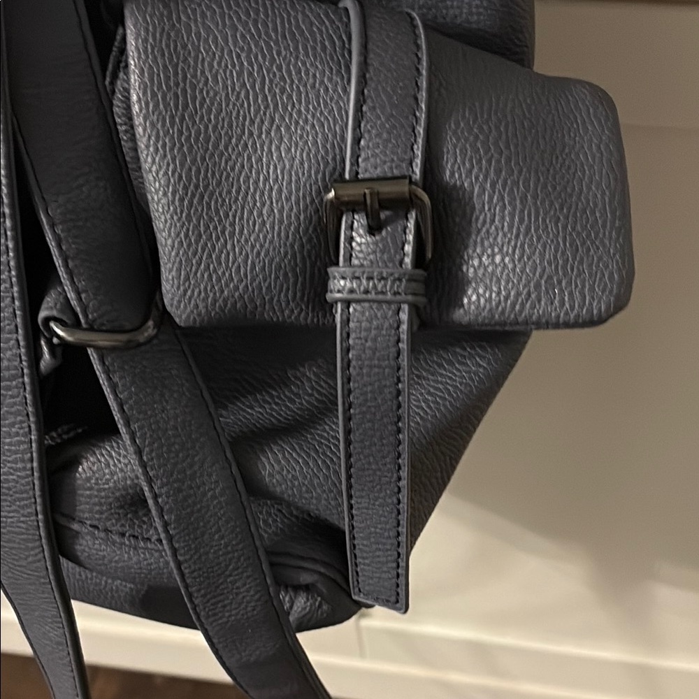 Topshop Dark Gray faux Leather, inner drawstring Backpack, magnet buttons - Picture 10 of 11